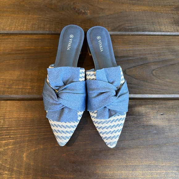 Vivaia Shoes - NEW Vivaia Yaffa Pointed Toe Knot Detail Blue Mules Flats Women Size 9 (40)